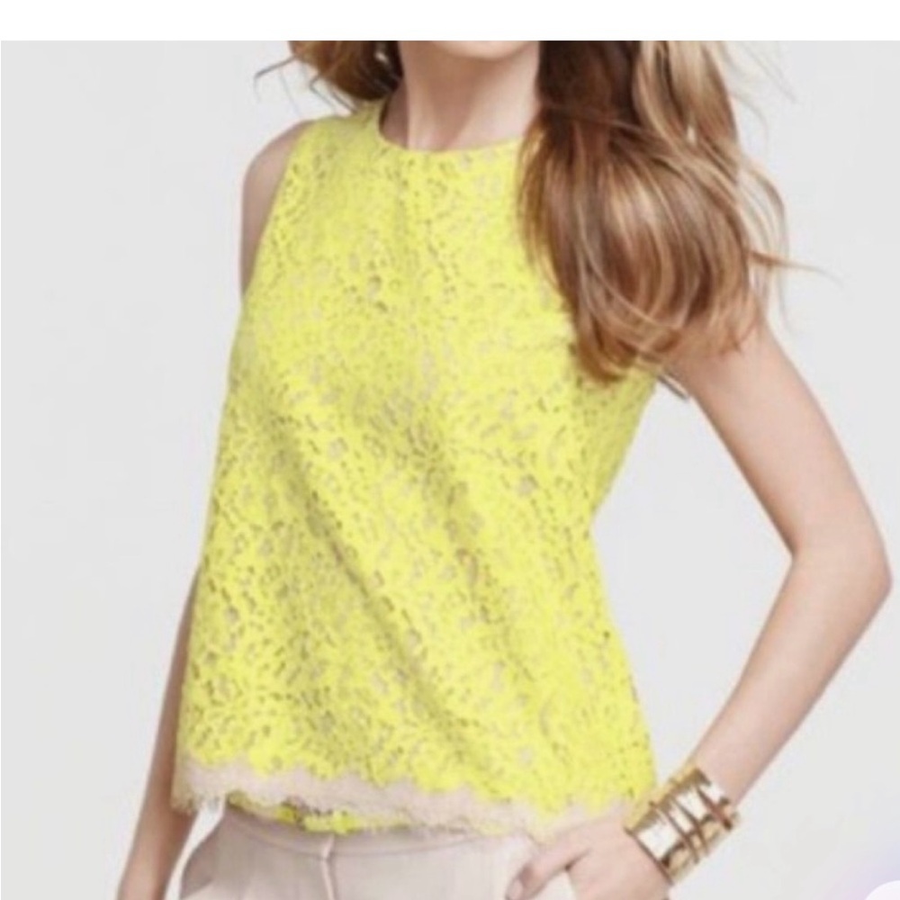 Ann Taylor Yellow Lace Sleeveless Top Retro vibe, Summertime
